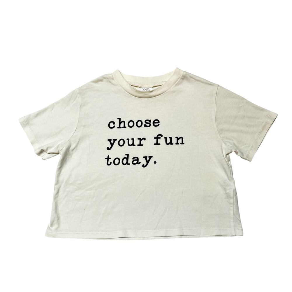Zara Choose Your Fun Today Cropped Boxy Tee Size 7